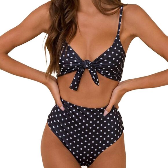 Womens High Waisted Bikini Set Tie Knot High Rise Two Piece Swimsuits Bathing Su - Picture 1 of 5